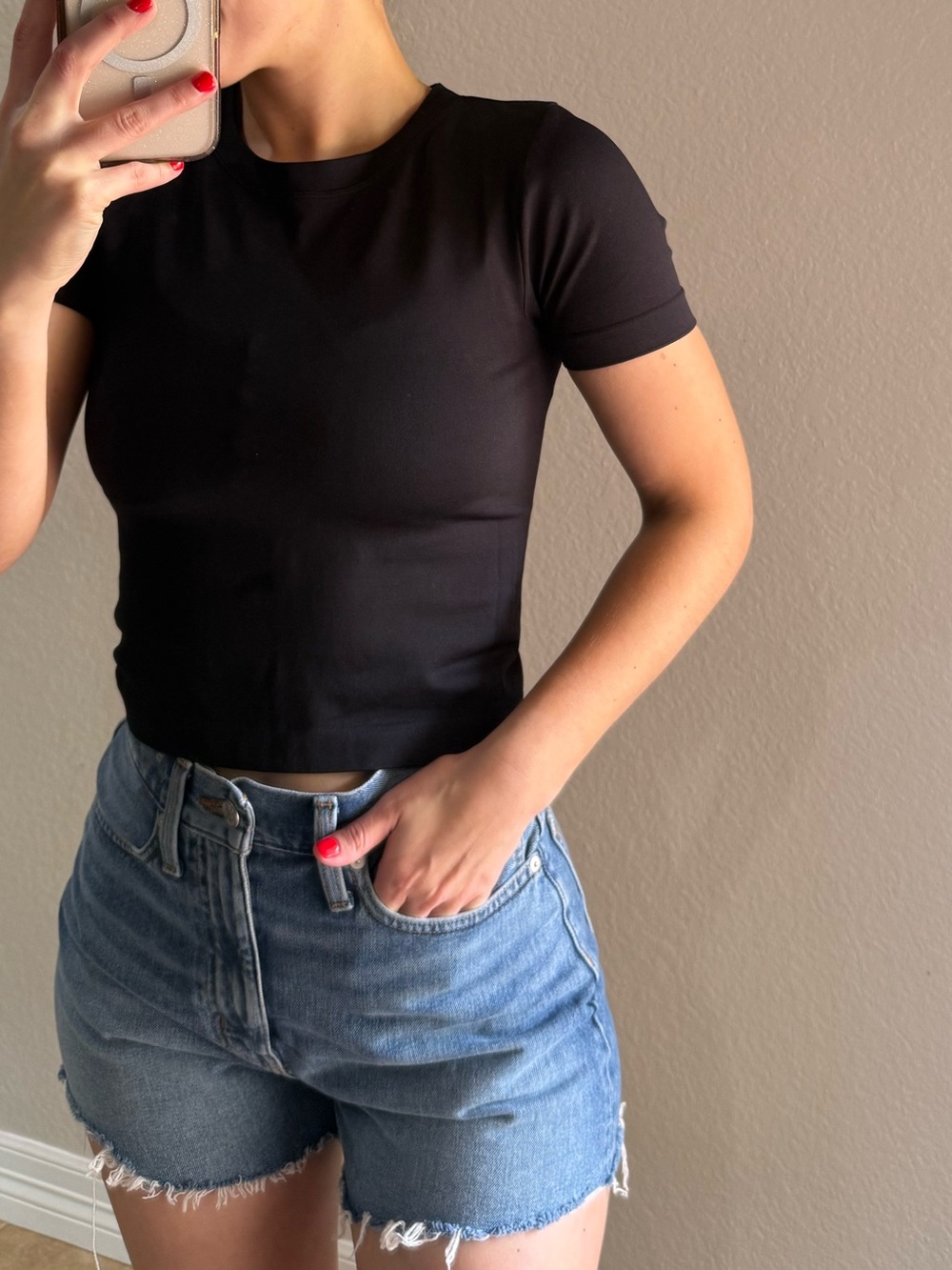 Black Crewneck Short Sleeve Women's Compression Top